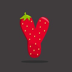 Strawberry letter Y ,Y, Bright shiny alphabet letter Y, strawberry alphabet font a to z