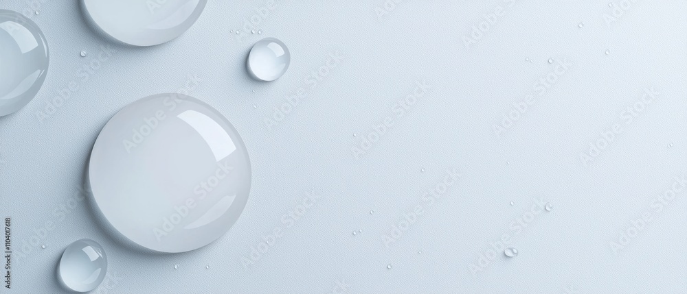 Poster 3d rendering of a group of white spheres on a light blue background. the spheres are arranged in a s