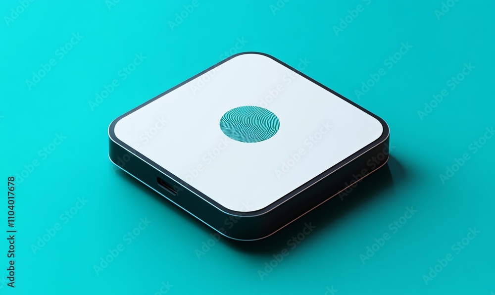 Aufkleber 3d render of a square device with a teal circle graphic on a teal background.