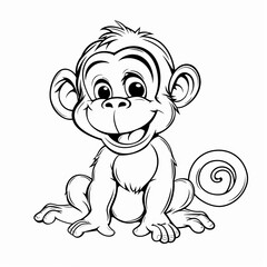 Fototapeta premium Cute cartoon monkey character, smiling happily with big eyes and playful expression.