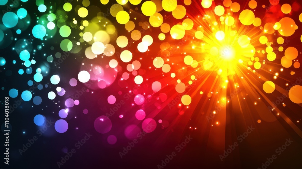Poster vibrant abstract background with colorful bokeh and light rays