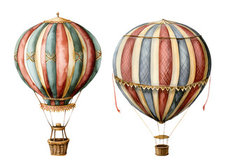 Obraz premium Retro vintage air balloon, watercolor clipart illustration with isolated background.