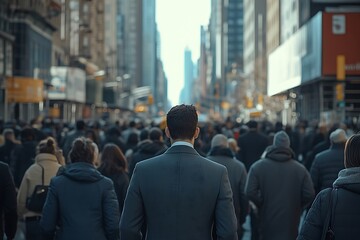 Unidentifiable Man in Suit, Dense New York City Crowd