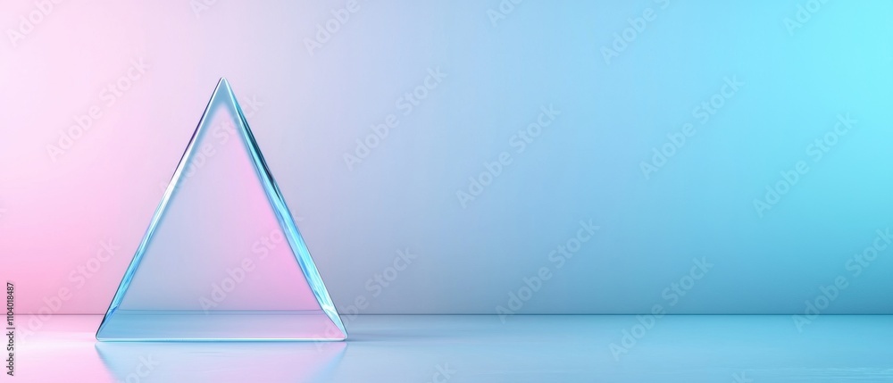 Poster 3d rendering of a triangular object on a pink and blue background. the object appears to be made of 