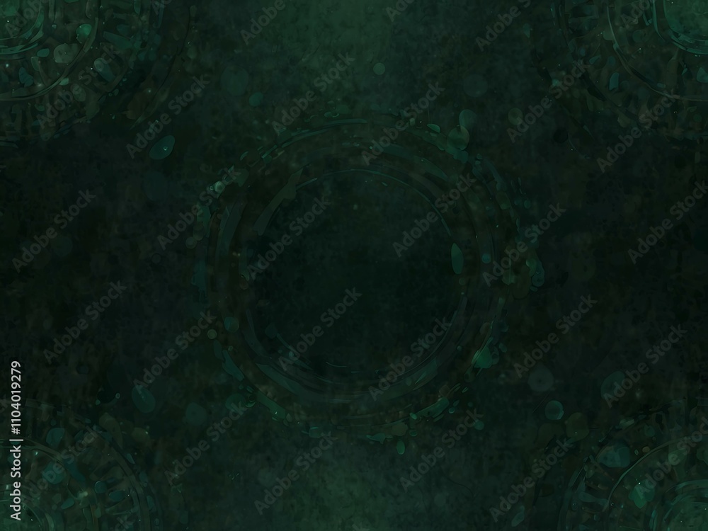 Poster a deep green background with subtle abstract circular shapes.