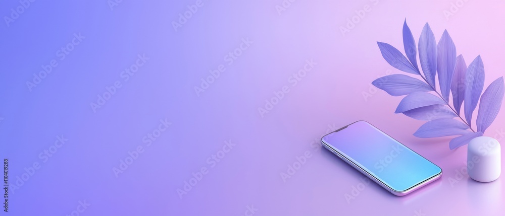Poster 3d rendering of a minimalistic composition with a purple and pink background. on the left side of th