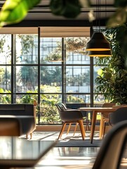 Fototapeta premium Modern Office Interior with Large Windows