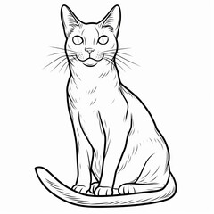 Obraz premium A hand-drawn outline of a sitting cat with sharp features and expressive eyes.