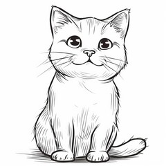 Obraz premium Cute cartoon cat illustration with big eyes, sitting gracefully and exuding charm.