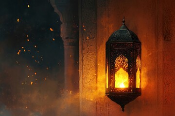Ramadan Background with Lantern burning 