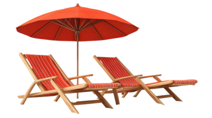 beach chair and umbrella isolated on white background