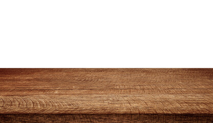 empty old wooden table on white background.
