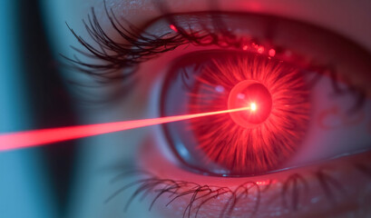 Red laser beam in the eye