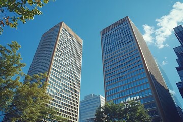 Upward View Clean Lines of Geometric Cityscape Buildings