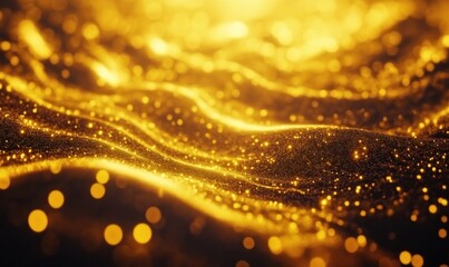Golden Abstract Waves with Sparkling Light