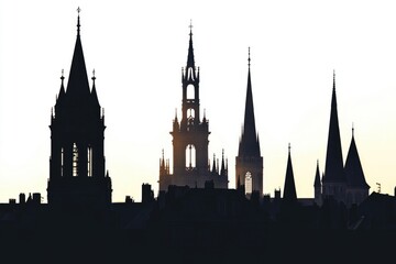 Fototapeta premium A dark silhouette of a church with a clock tower at night, perfect for use in a scene or as a backdrop