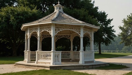 Fototapeta premium A gazebo on a white background, side view, showing intricate details.