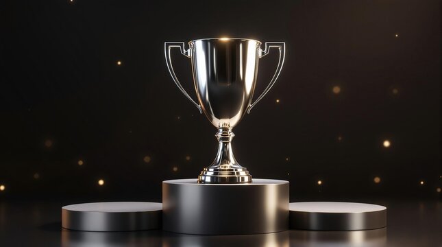 Close up of silver trophy on winner podium in second place, strive for greatness, striving for the top