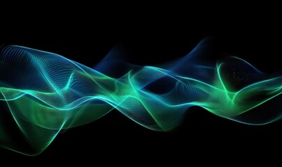 Abstract Blue and Green Light Waves on Black Background