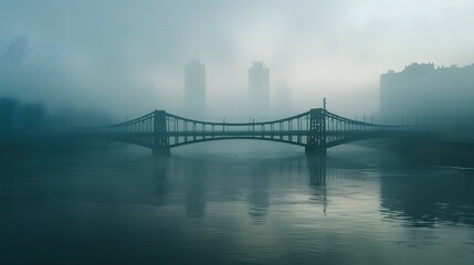 Fototapeta premium Foggy City Bridge Silhouette Over Calm Water