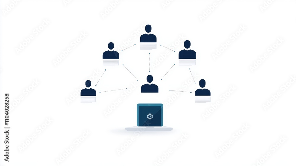 Poster the image depicts a network of users connected to a central laptop, illustrating communication and c