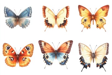 Naklejka premium A collection of colorful butterflies against a clean white background