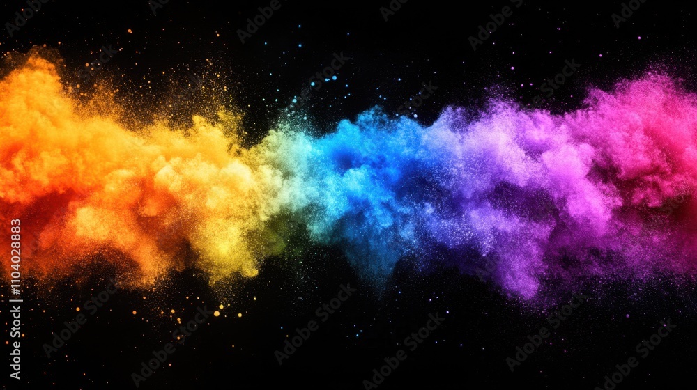 Poster an abstract background of vivid, exploding colors against black, offering contrast and space for cre