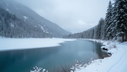 Obraz premium 川が凍る冬景色