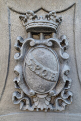 SPQR inscription on a street lamp in Rome, Italy