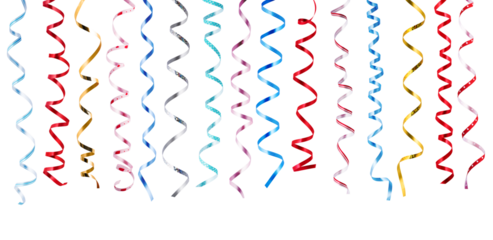 Colorful carnival party serpentine isolated on transparent background. Vibrant serpentine streamers are perfect for festive and celebratory themes. Serpentine decoration for party design.