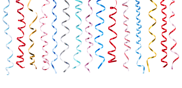 Colorful carnival party serpentine isolated on transparent background. Vibrant serpentine streamers are perfect for festive and celebratory themes. Serpentine decoration for party design.
