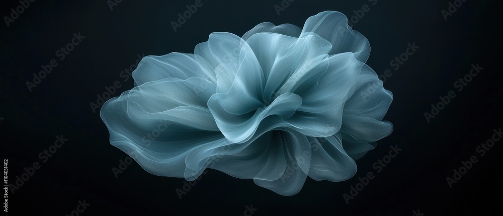 Poster digital art piece that appears to be a 3d rendering of a flower. the flower is in the center of the 