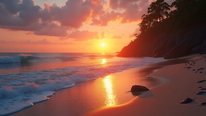 夕焼けが素晴らしい砂浜