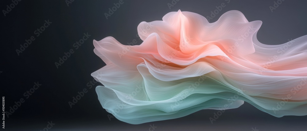 Poster abstract digital art piece that appears to be made up of wavy lines in different shades of pink and 