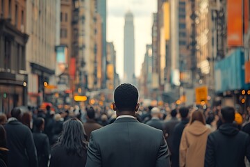 Urban Professionals Daytime Path Through Diverse City Crowd