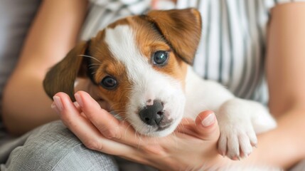 A person holding a small canine companion, ideal for pet-related or family-themed imagery