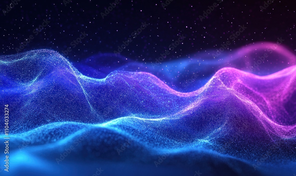 Sticker abstract neon waves with particle light effects