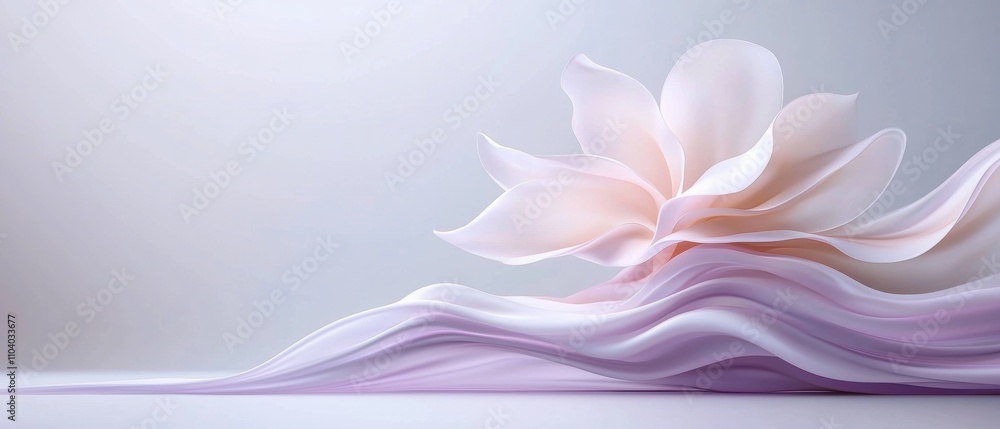 Poster digital art piece that appears to be a 3D rendering of a flower. The flower is in the center of the image, with its petals spread out in a fan-like shape.