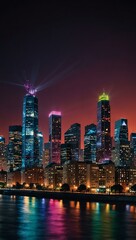 Obraz premium A modern city skyline with vibrant lights.