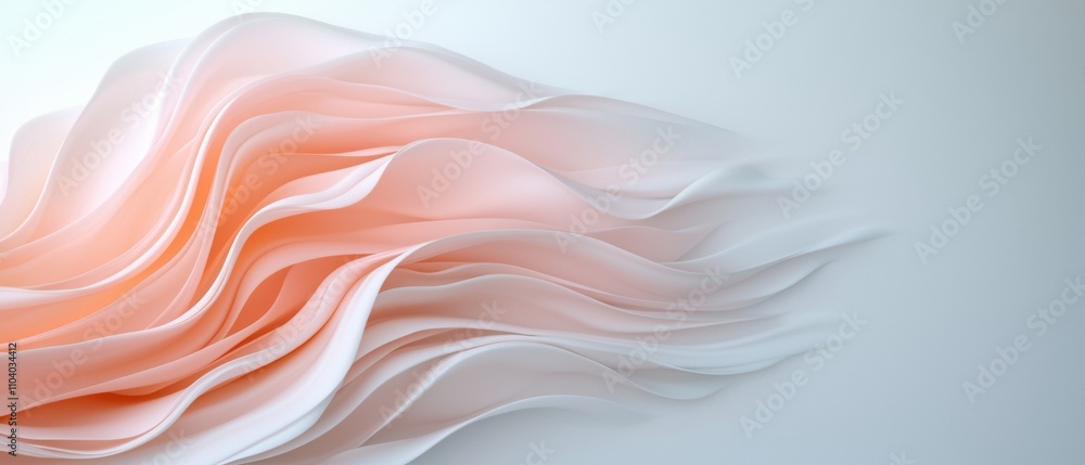 Poster abstract digital art piece that appears to be made up of wavy lines in a gradient of light pink and 