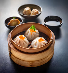 Dimsum in a Bamboo Basket with an Elegant Presentation