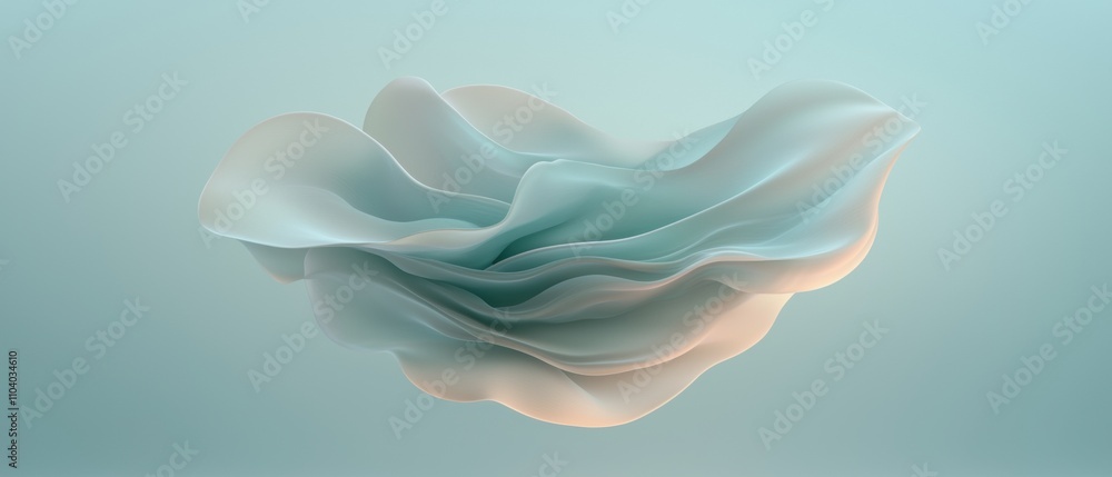 Poster 3d rendering of a flower-like object in a light blue color.