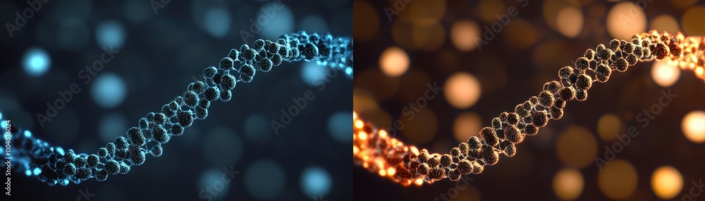 Poster abstract representation of dna structure with blue and orange bokeh background in a modern and artis
