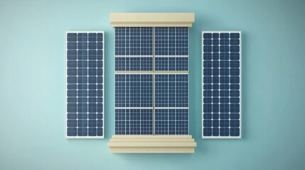 Fototapeta premium Modern Solar Panel Installation on Light Blue Wall Background Showcasing Renewable Energy Technology for Sustainable Living and Eco-Friendly Solutions