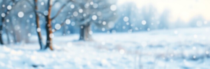 This ethereal winter landscape captures the beauty of a snowy forest, shrouded in a soft, dreamy mist. The blurred background and gentle snowfall create a sense of tranquility and mystery. 