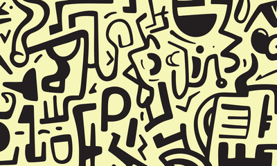 abstract yellow and black doodle unique pattern design for wallpaper and digital background design