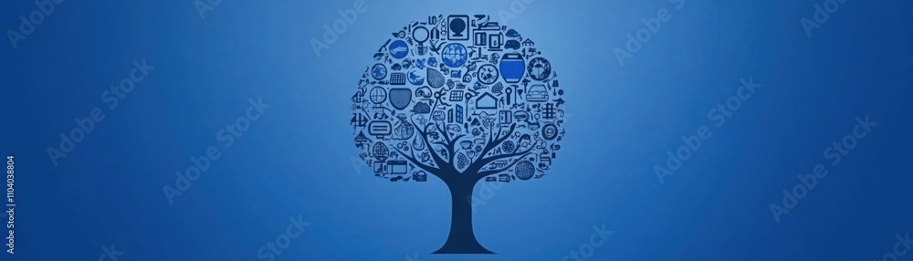 Aufkleber abstract tree design composed of various icons and symbols representing knowledge, technology, and g