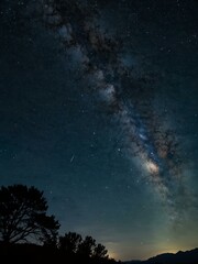 A serene navy blue sky with a starry atmosphere and the Milky Way.