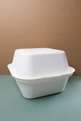 Takeaway food container with text space for your logo or graphic design on a colored background