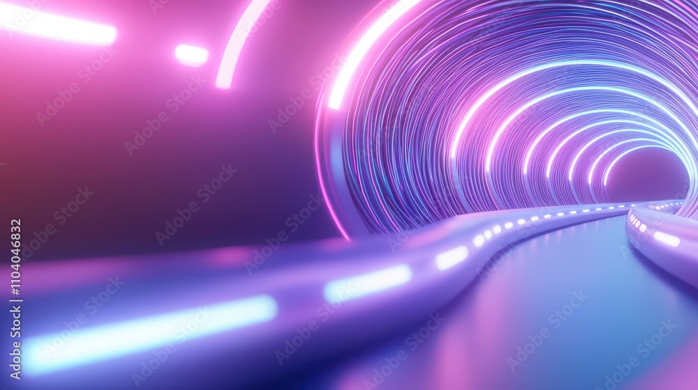 Poster a colorful, futuristic tunnel illuminated with vibrant neon lights, creating a dynamic and immersive